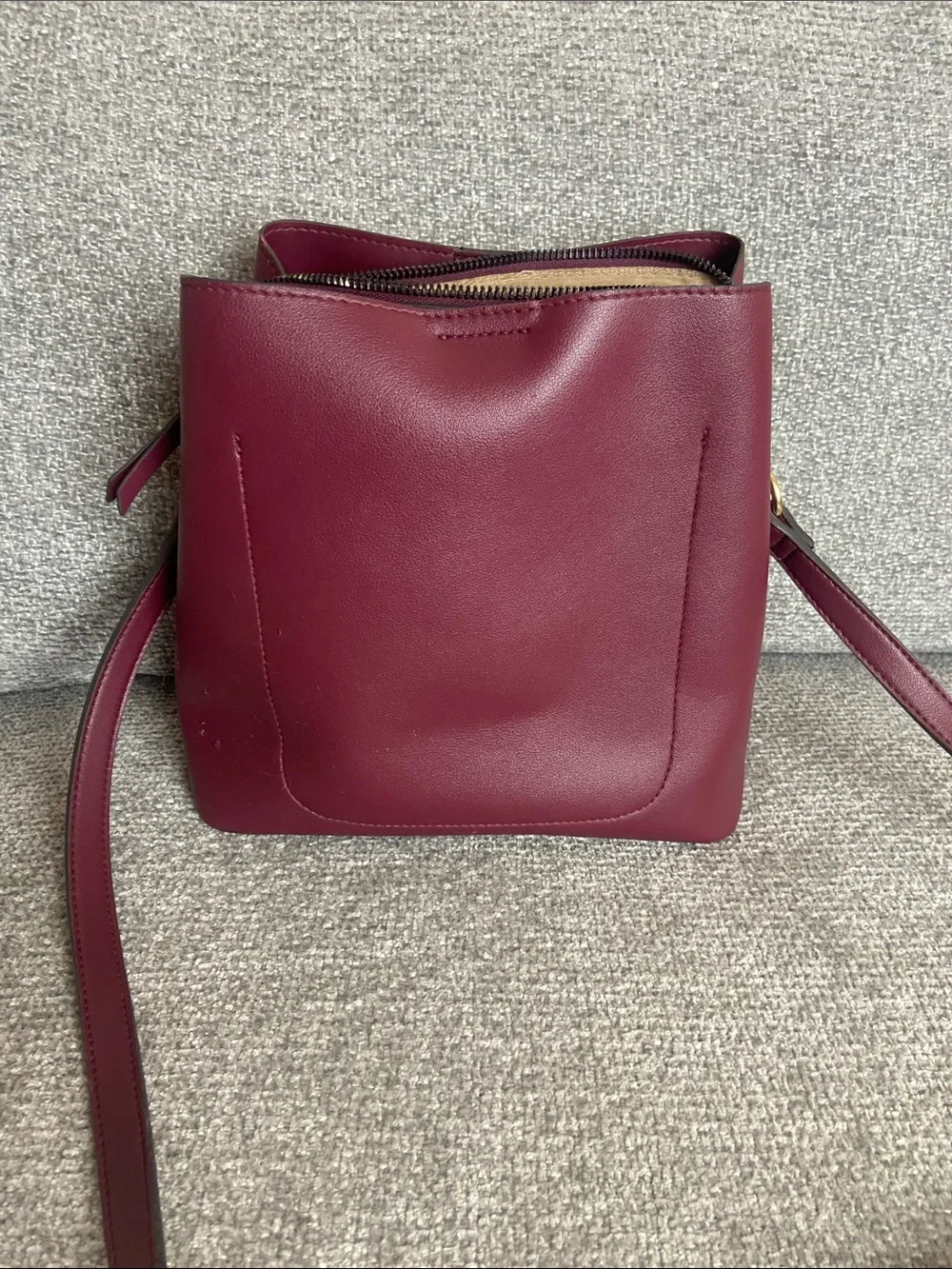 Nanette Lepore Wine Red Vegan Leather Crossbody Bucket Bag